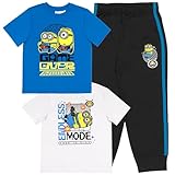Minions Despicable Me Boys 3-Piece Pants Set, Two Short Sleeve T-Shirts & Jogger Pants 3-Pack Bundle Set for Kids (Size 6, Blue/White/Black)