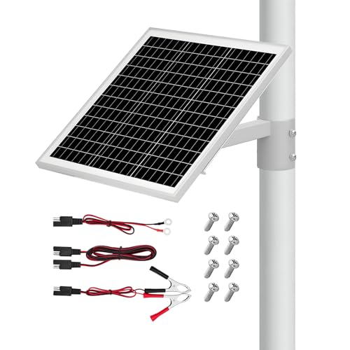 Image of VEVOR 20W 12V Solar Panel Battery Charger, Solar Battery Trickle Charger Maintainer with Built-in Controller & Pole Mount Bracket, IP65 Waterproof for Gate Fence Farm Lawn (Fits 1.57" - 2.68" Poles)