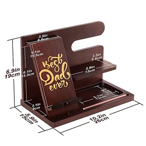 Personalized Wood Phone Docking Station For Dad-Best Dad Ever-Key Holder Wallet Stand Watch Organizer Dad Gifts Birthday Nightstand Fathers Day Christmas Travel Idea Gadgets To Dad From Daughter Son4