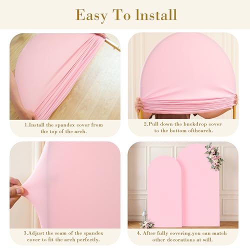 Image of Pink Photo Arch Backdrop Cover Set of 2 for Baby Shower Party 7.2ft and 6ft Arch Covers Stretchy Backdrop Spandex Arch Stand Covers for Girls Birthday Wedding Bridal Shower Background Decorations