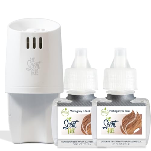 Scent Fill Mahogany Teak Plug in Air Freshener, Scented Oil Refills, 2 Refills + Diffuser