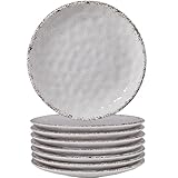 ZAROCRUS Farmhouse Melamine 6 Inch Appetizer plate, Small Serving Dinnerware/Snack/Party/Kitchen/Dinner/Dessert Plates, Set of 8, White