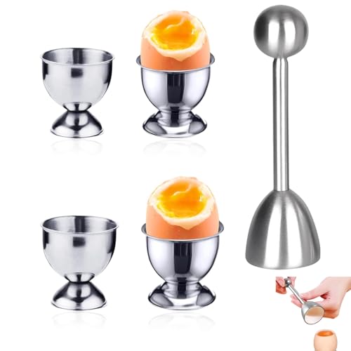 PTaizjjz Ensemble de coquetiers, 4 pièces en acier inoxydable et 1 ouvre-œufs français, forme de...