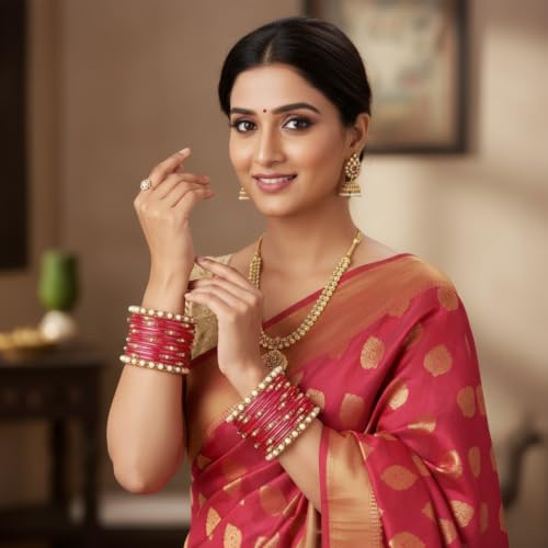Image of SUNDRAM Women's Premium Fancy Glass Bangles for Women & Girls |with Zircon Gemstone Work & Charm| Traditional Ethnic Bangles Set of 12