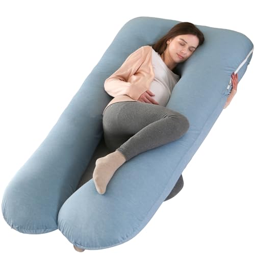 Image of Amagoing Cooling Pregnancy Pillow for Sleeping, U Shaped Maternity Full Body Pillow for Women with Hip, Leg, Back Pain Support, Removable Cooling Cover Included (Light Blue)