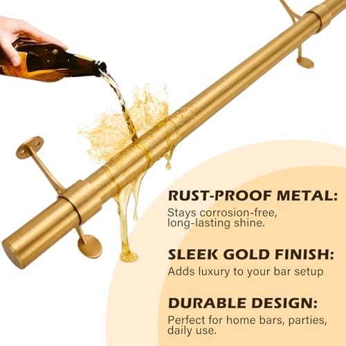 Image of Zonon 8 ft Bar Foot Rail Kit Gold Undercounter Mount Hardware and Tubing Complete Kit Foot Railing for Bar Dome End Cap Stainless Steel Brass Finish for Kitchen Island Indoor Outdoor
