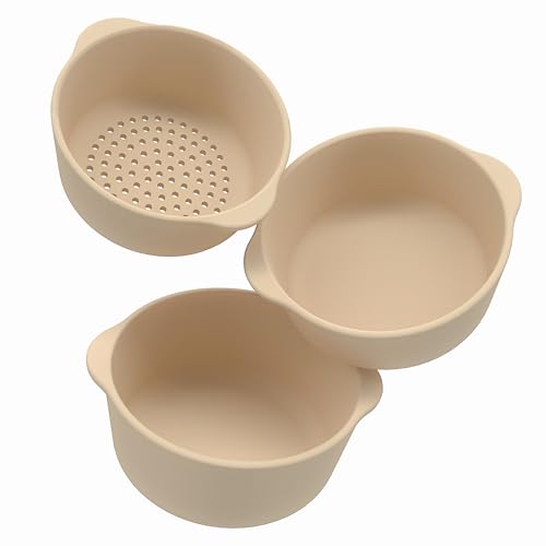 Image of Inspire My Play 3 x Natural Stackable Silicone Trays and Strainer - Perfect Accessory for Sensory PlayTray - Tuff Tray Accessories - Early Development Toys & Activity Toys