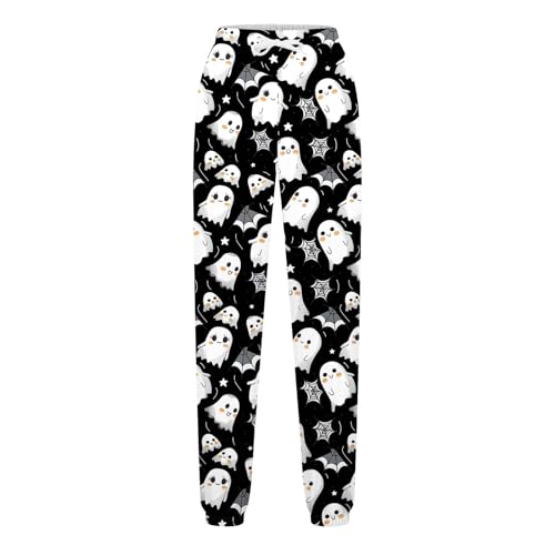 Girls Cute Ghost Print Sweatpants Athletic Drawstring Joggers Halloween Track Pants with Pockets for Kids 3-13 Years4