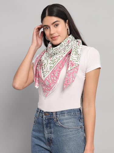 Image of Ravaiyaa - Attitude is everything Sanganer Hand Block Printed Scarves Pure Cotton Scarf Square Hijab Dupatta 40 inch X 40 inch Inch