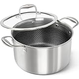 Picture of MICHELANGELO Tri-ply Stainless Steel Stock Pot with Lid - 6 Quart, Nonstick Cooking Pot with Honeycomb Interior, Heavy Duty Stockpot, Compatible with All Cooktops