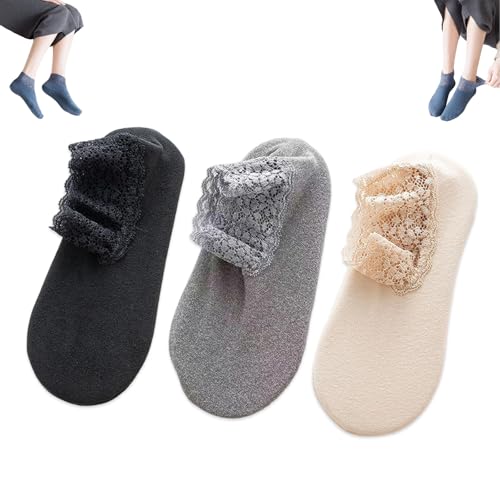 hwqsad Fashion Lace Warmer Socks, Fall Winter Ruffle Non Slip Ankle Socks with Lace Trim, for Home Floor/Machine Wash (mix#D)