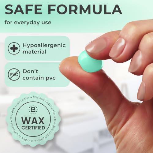 Image of Peace&Quiet PQ Wax Ear Plugs for Sleeping, Swimming - 50 Soft Noise Cancelling Silicone Gel Wax Earplugs for Sleep and Swimmers, Ear Protection with Sound Blocking Level of 32 Db, Green