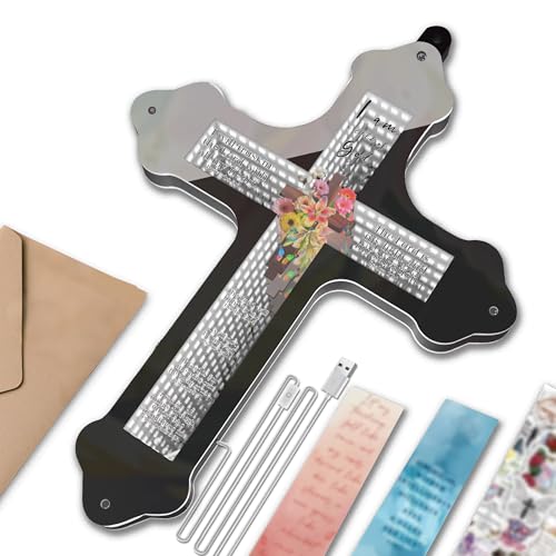 LED Neon Cross Sign Light, Jesus Wall Decor with Floral Design & Bible Verse