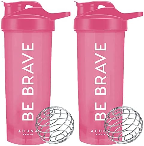 ACUNA Protein Shaker Bottles For Women - PINK 700ml ( Pack of 2) With Mixer Ball For Perfect Blended Smoothies & Shakes, Airtight Leakproof Screw On Lid With Flip Cap, BPA Free Durable & Long Lasting