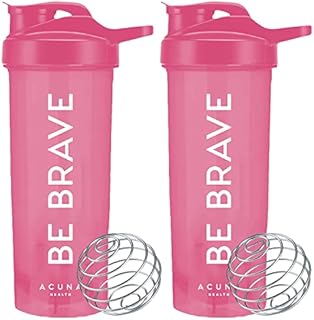 ACUNA Protein Shaker Bottles For Women - PINK 700ml ( Pack of 2) With Mixer Ball For Perfect Blended Smoothies & Shakes, Airtight Leakproof Screw On Lid With Flip Cap, BPA Free Durable & Long Lasting