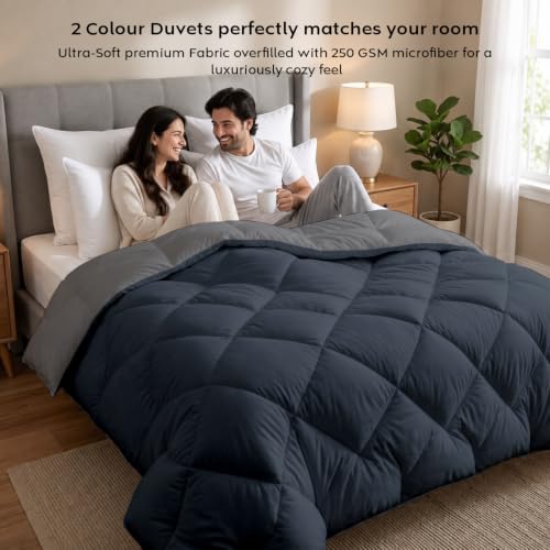Image of AYKA Reversible Comforter 220 GSM Microfiber Reversible AC Comforter /Blanket for Winter /Quilt /Duvets for Queen Size Double Bed Comforter (Grey & Charcoal, Single)