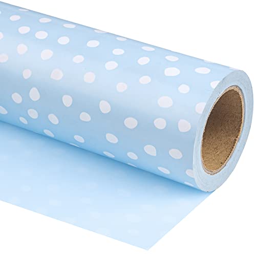 RUSPEPA Reversible Wrapping Paper - Mini Roll - 43.2cm x 10m - Light Blue and Delicate Polka Dots Design for Birthday Wedding Baby Shower