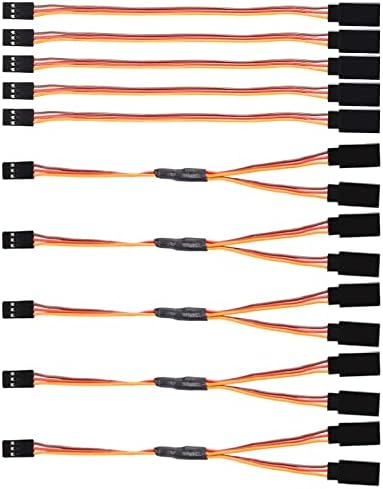 DIANN 10pcs 3-Pin JR Servo Extension Cable 1 JR Male to 2 Female JR Y Harness Servo Cable for RC Cars Trucks Airplanes Servo Receiver Connection (5pcs Y-Type+5pcs I-Type)