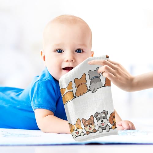 Image of Dog Faces Baby Muslin Washcloths Cute Burp Cloths Soft Absorbent Baby Wash Cloth Fingertip Face Towels for Newborn Boys Girls 12 x 12 in, 5 Pack