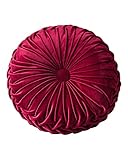 HLOVME Round Velvet Pillow for Couch Small Handmade Decorative Throw Pillow for Bed Bedroom 13.7” Wine Red