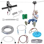 VEVOR Zipline Kit for Kids and Adult, 120 ft Zip Line Kits Up to 500 lb, Backyard Outdoor Quick Setup Zipline, Playground Entertainment with Stainless Steel Zipline, Spring Brake, Safety Harness, Seat