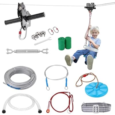 VEVOR Zip line Kits for Backyard,60ft Zip line Kit for Kids and Adult Up to 330 lb, Included Swing Seat, Ziplines Brake, and Steel Trolley, Outdoor Playground Equipment