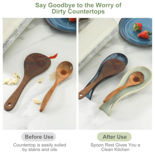 Image of Hasense 8.7 In Ceramic Spoon Rest for Stove Top, Kitchen Spoon Holder, Sage