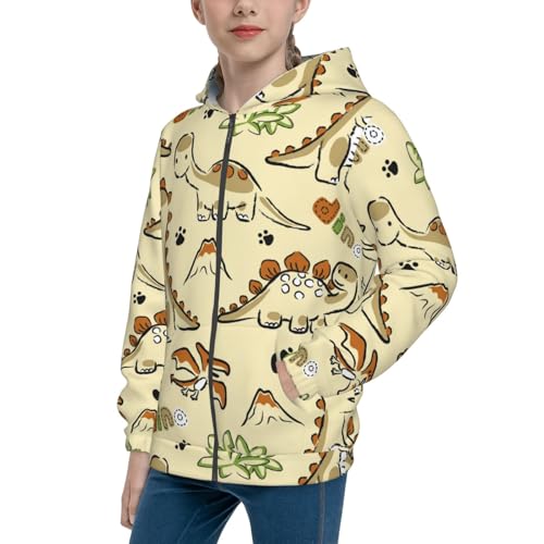 Cartoon Dinosaurs,Cute Dino Kids Pullover Hoodies Boys Zip Up Sweatshirts Girls Athletic Clothes with Pocket