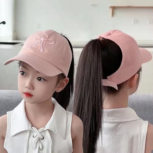 Cute Bow Baseball Cap for Kids Girls High Ponytail Sun Protection Hat Outdoor Travel Sports Caps3