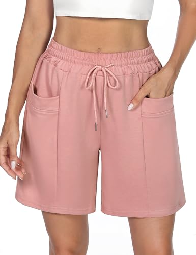 Marvmys Women's Running Shorts Casual Lounge High Waist Athletic Trousers Yoga Gym Shorts Tracksuit Bottoms Sweat Pant Pink S