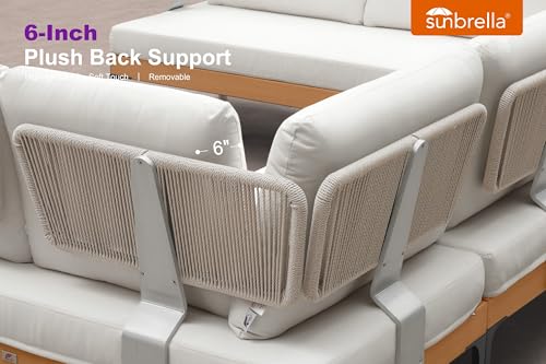 Image of PURPLE LEAF Patio Furniture Set Outdoor Conversation Sets with Fade-Resistant Cushions and Pillows 6 Pieces Aluminum Modern Wicker Sofa Chairs Plus Coffee Table for Balcony Yard Garden, White