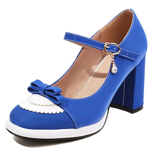 Gicoiz Party Block High Heels Women Mary Jane Bowtie Pumps