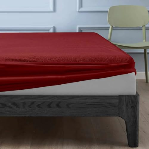Image of The Sleep Protector Cotton Waterproof Mattress Protector-Breathable, Ultra-Soft, Allergy-Proof, Noiseless, Elastic Fitted, Machine Washable Bed Cover-Maroon King 78 x 72