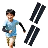 [LEZOOY] 皮膚科医監修 子供用アームカバー キッズ UPF50+ 冷感 ひんやり 4～13歳 UVカット 伸縮 紫外線対策 男の子 女の子 小学生 接触冷感 日焼け防止 吸汗速乾 子ども スポーツ 通学 野球 バスケットボール 2組 ブラック