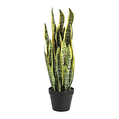 QL DESIGN Artificial Snake Plant 26 inches Fake Sansevieria Artificial Potted Plants for Indoor and Outdoor, Home, Office Decoration Cover