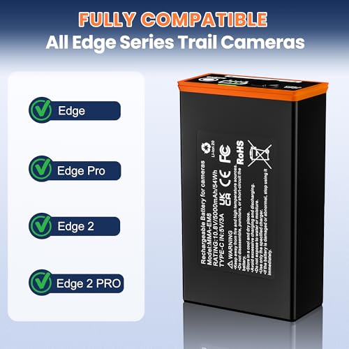 Image of 1-Pack 5000mAh Replacement Battery for Moultrie Cellular Trail Cameras - Compatible with Edge Series including Edge, Edge, Edge Pro, Edge 2, Edge 2 Pro, Features USB-C and Solar Panel Charging
