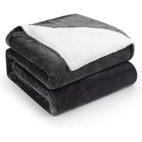 HOMFINE Sherpa Fleece Throw Blanket - Twin Double Fluffy Sherpa Throw Blanket for Bed Sofa Couch Super Soft Thick Fleece Blankets Reversible Microfiber Warm Throw (Dark Grey, 150 x 200cm) Cover