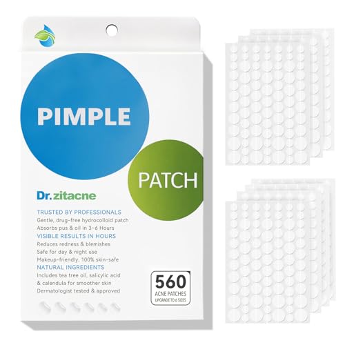 Pimple Patches for Face—Hydrocolloid Acne Patch, 6 Sizes (7/8/10/11/12/14 mm), 560 ct.—Tea Tree, Salicylic Acid & Centella-Invisible Waterproof Spot Dots, Absorb Fluid & Shrinking Zits and Whiteheads