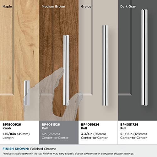 Image of Amerock | Cabinet Pull | Polished Chrome | 3 inch (76 mm) Center to Center | Bar Pulls | 1 Pack | Drawer Pull | Drawer Handle | Cabinet Hardware | 3 inch (76mm) Center-to-Center Mounting Distance and 5-3 /8 inches Overall Length, Durable Carbon Steel Cabinet Hardware