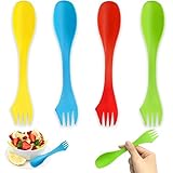 quyueug Set de Couverts Camping Triple Fonction 4 Pièces (Bleu/Rouge/Vert/Jaune) - Couvert...