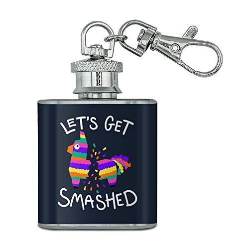 Let's Get Smashed Pinata Drinking Funny Stainless Steel 1oz Mini Flask Key Chain