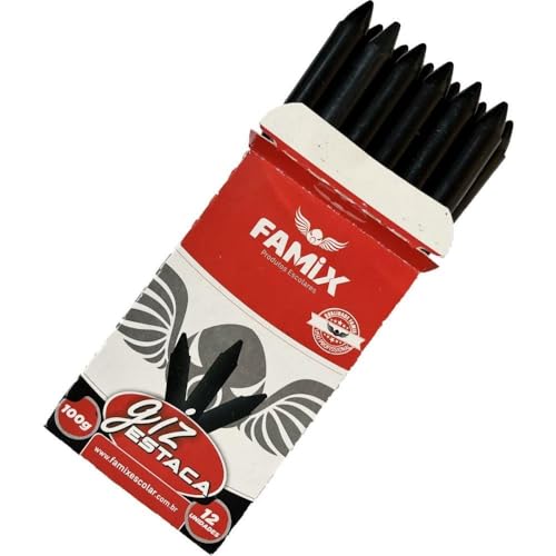 Lápis Estaca, Preto, 100 gramas, Famix, Caixa com 12 Unidades