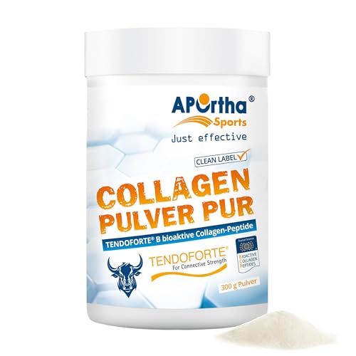 APOrtha Sports TENDOFORTE® Collagen-Pulver PUR - 300 g Pulver, innovative, bioaktive Collagen-Peptide für Sehnen und Bänder, 300g Pulver für 2 Monate, glutenfrei, allergenfrei, laktosefrei, zuckerfrei