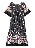 AmeriMark Women's V-Neck Lounger House Dress with Pockets Muumuu Nightgown Black Butterflies 1X