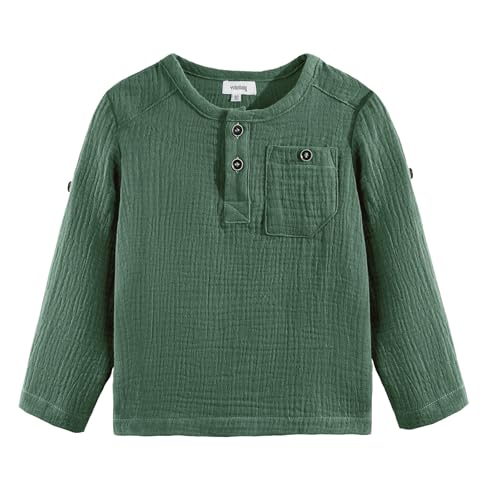 Volunboy Toddler Boys Long Sleeve Henley Shirt Light Cotton Button Down Tshirt Top with Pocket 1-5 Years(Green,2-3 Years,Tag Size 100)