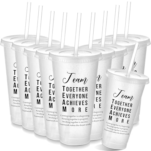 Skylety 24 Pcs Employee Appreciation Gifts, 24 oz Plastic Team Appreciation Tumbler with Lids and Straw, Thank You Best Team Ever Cup Boss Day Teacher Nurse Teamwork Gift(Clear)