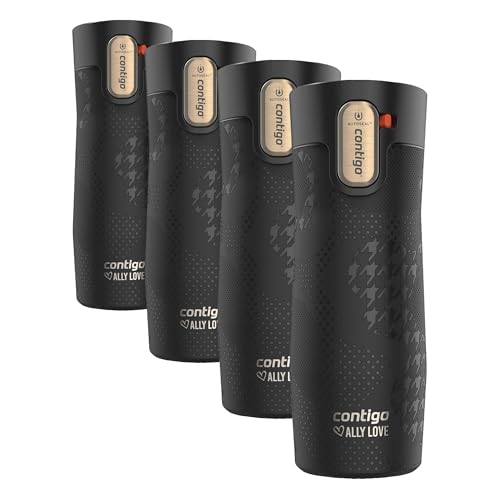 Image of Contigo x Ally Love Stainless Steel Vacuum-Insulated Travel Mug with Autoseal and Easy Clean Lid,Spill-proof,Keeps Drinks cold 24 hrs & hot for 11 hrs,BPA Free,16oz.,West Loop 3.0,Licorice,(Pack of 4)