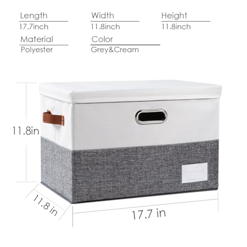 Image of PRANDOM Foldable Storage Bins with Lids [3-Pack] Fabric Collapsible Storage Boxes Baskets Cubes Containers with Handles for Closet Living Room Bedroom (Grey & White 17.7x11.8x11.8'')