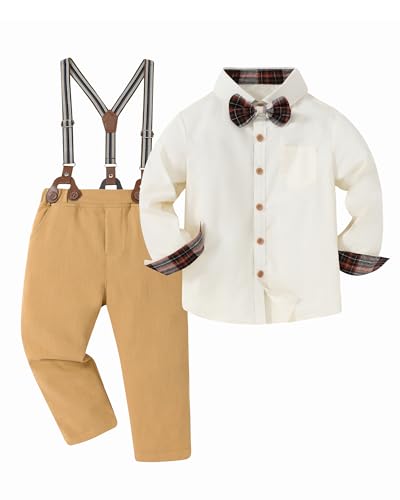 Lista de traje para niño super ventas 7 DISAUR Trajes formales para niño, traje de boda, manga larga, con botones, camisa, corbatín, tirantes, pantalones para caballero de 5 a 9...
