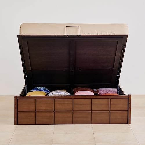 Image of Home Centre Denis Mahogany Wood Queen Bed with Hydraulic Storage - Brown